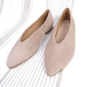 Eileen Fisher Flats Sz 9 Posy Suede Taupe Pointed Ballet Minimalist